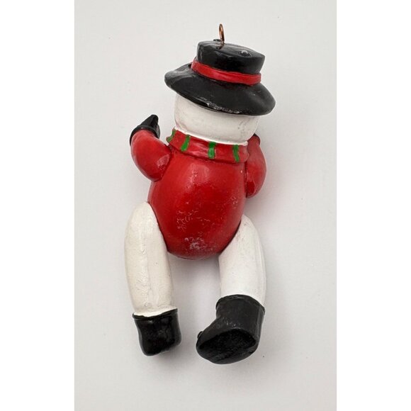 Vintage Jointed Snowman Christmas Tree Ornament Red Outfit Holly Detail - Picture 2 of 6
